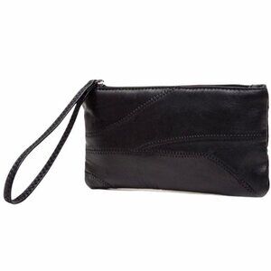 HaloVa Womens Wallet Wrist Strap Black Leather Clutch Purse Long‎ Large Capacity